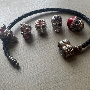 GNOCE unique charm bracelet:  Pandora leather with GNOCE Skull Charms